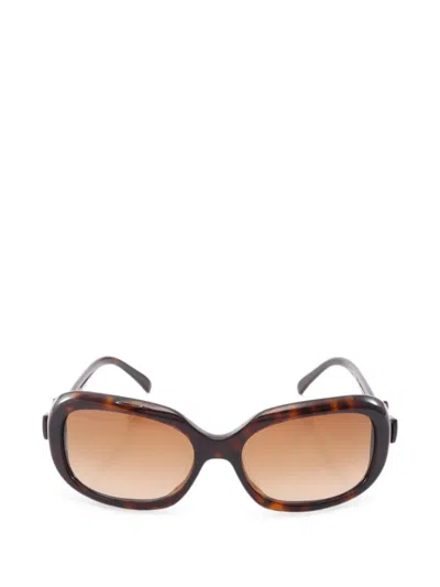 Pre-owned Chanel 1986-1988 Coco Mark Rectangle-frame Sunglasses In Brown