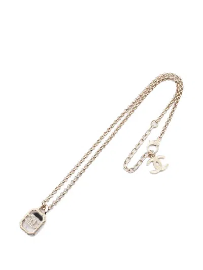 Pre-owned Chanel 1986-1988 Coco Mark Rhinestone Necklace In Gold