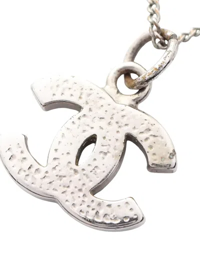 Pre-owned Chanel 1986~1988 Coco Mark Rhinestone Necklace In Silver