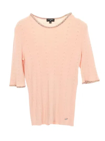 Pre-owned Chanel 1986-1988 Coco Mark Rib-knit Top In Pink