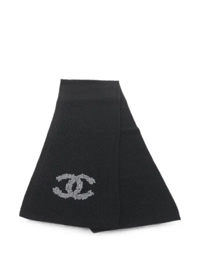 Pre-owned Chanel 1986-1988 Coco Mark Scarf In Black