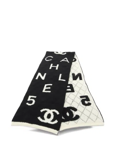 Pre-owned Chanel 1986-1988 Coco Mark Scarf In Black