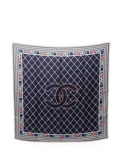 Pre-owned Chanel 1986-1988 Coco Mark Scarf In Blue