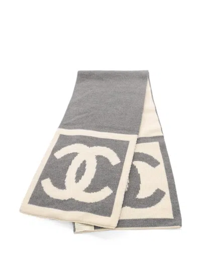Pre-owned Chanel 1986-1988 Coco Mark Scarf In Gray