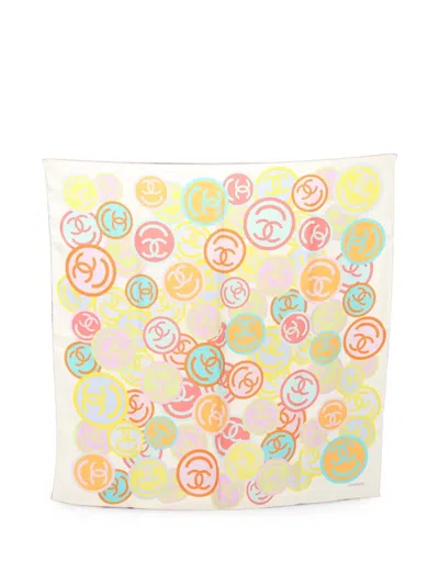 Pre-owned Chanel 1986-1988 Coco Mark Scarf In Neutrals