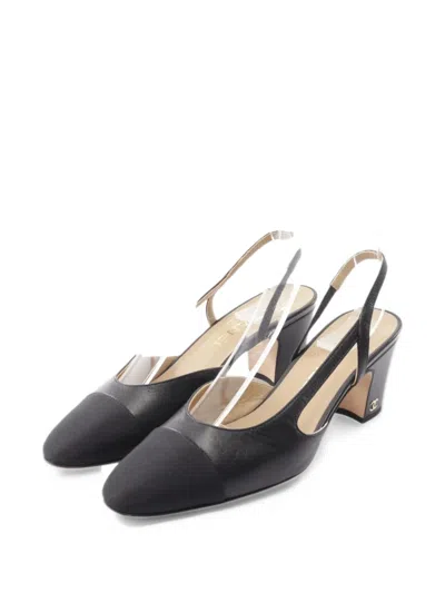 Pre-owned Chanel 1986-1988 Coco Mark Slingback Heeled Pumps In Black