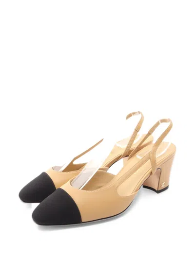 Pre-owned Chanel 1986-1988 Coco Mark Slingback Pumps In Neutrals