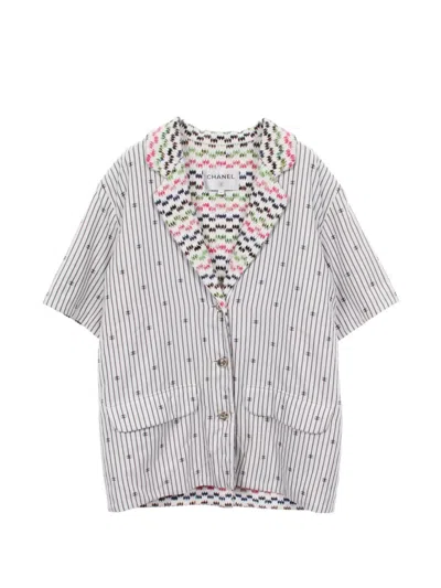 Pre-owned Chanel 1986-1988 Coco Mark Striped Jacket In White
