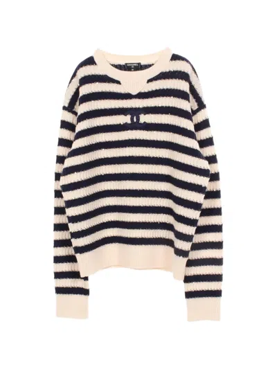 Pre-owned Chanel 1986-1988 Coco Mark Striped Sweater In Neutrals