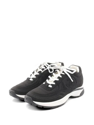 Pre-owned Chanel 1986-1988 Coco Mark Suede Sneakers In Black