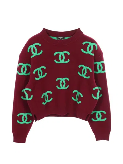 Pre-owned Chanel 1986-1988 Coco Mark Sweater In Red