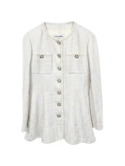 Pre-owned Chanel 1986-1988 Coco Mark Tweed Jacket In White