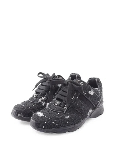 Pre-owned Chanel 1986-1988 Coco Mark Tweed Sneakers In Black