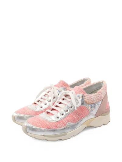 Pre-owned Chanel 1986-1988 Coco Mark Tweed Sneakers In Pink