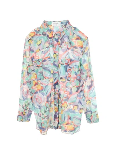 Pre-owned Chanel 1986-1988 Coco Mark Watercolor Shirt In Green