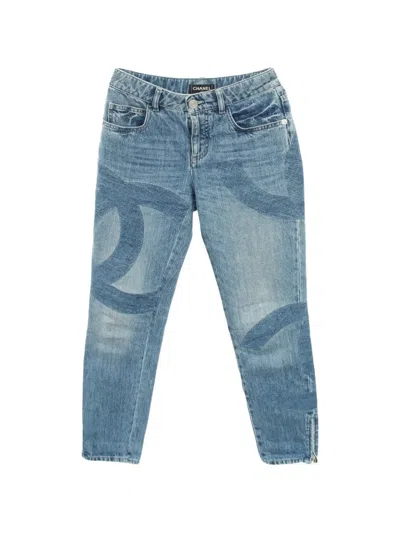 Pre-owned Chanel 1986-1988 Coco Mark Zip-up Jeans In Blue