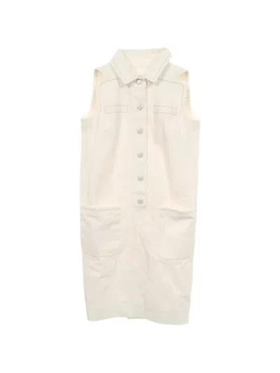 Pre-owned Chanel 1986-1988 Coco Mark-button Midi Dress In Neutrals