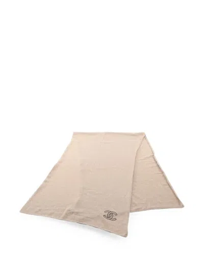 Pre-owned Chanel 1986-1988 Coco Mark-logo Scarf In Neutrals
