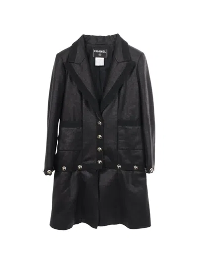 Pre-owned Chanel 1986-1988 Cocoline Button-down Coat In Black