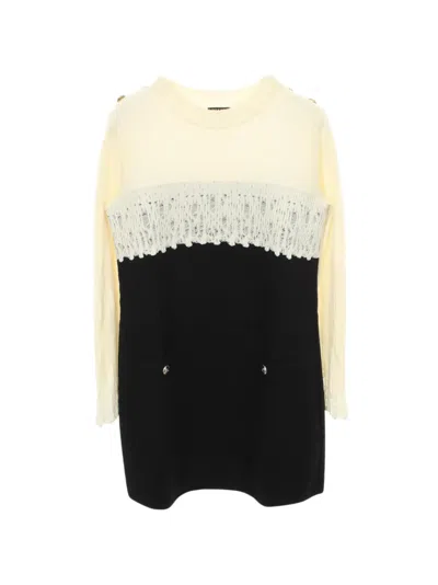 Pre-owned Chanel 1986-1988 Cocomark Button Color-block Mini Dress In Neutral