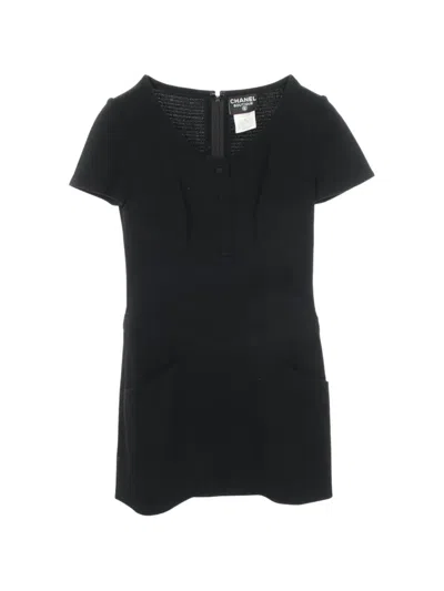 Pre-owned Chanel 1986-1988 Cocomark Button Dress In Black