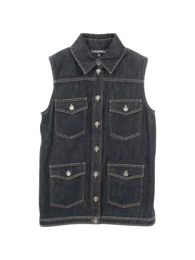 Pre-owned Chanel 1986-1988 Cocomark Button Gilet In Blue