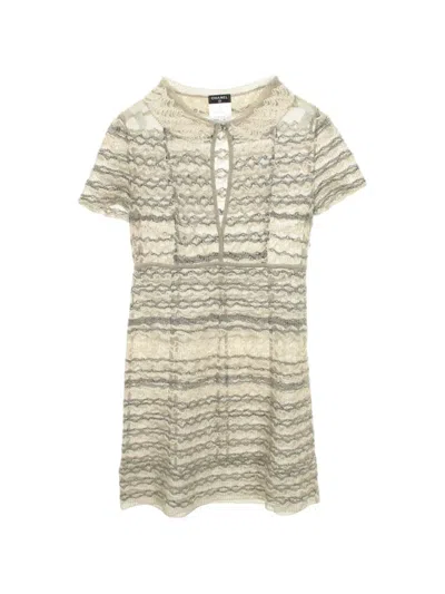 Pre-owned Chanel 1986-1988 Cocomark Button Knit Dress In Neutral