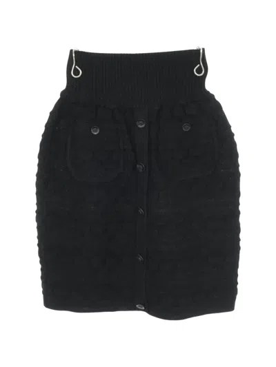 Pre-owned Chanel 1986-1988 Cocomark Button Knit Skirt In Black