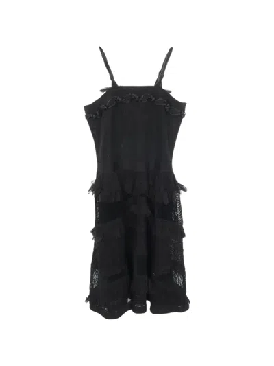 Pre-owned Chanel 1986-1988 Cocomark Button Lace Mini Dress In Black