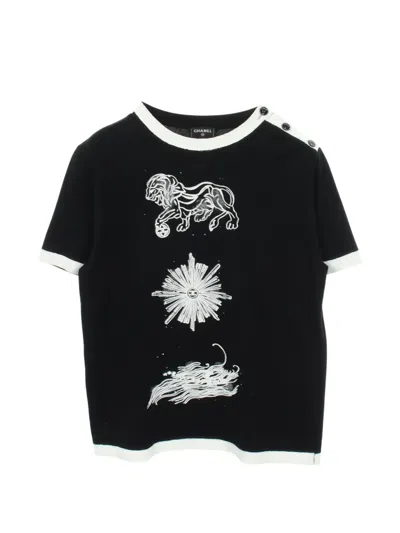 Pre-owned Chanel 1986-1988 Cocomark Button T-shirt In Black