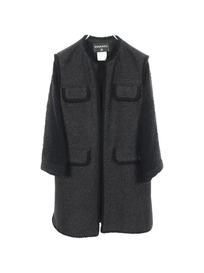 Pre-owned Chanel 1986-1988 Cocomark Button Tweed Coat In Black