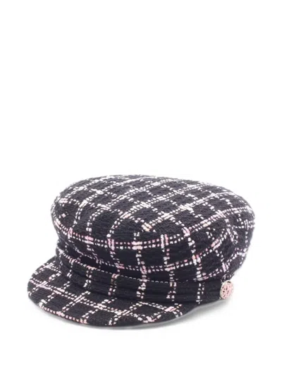 Pre-owned Chanel 1986-1988 Cocomark Button Tweed Hat In Black