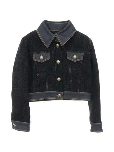 Pre-owned Chanel 1986~1988 Cocomark Button Tweed Jacket In Blue