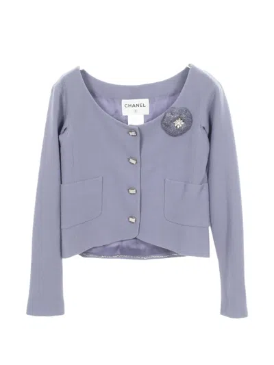 Pre-owned Chanel 1986-1988 Cocomark Button Tweed Jacket In Purple