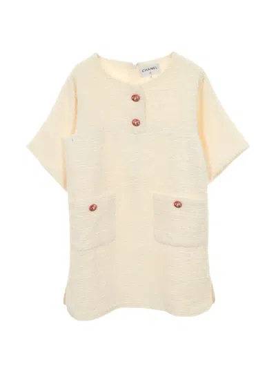 Pre-owned Chanel 1986-1988 Cocomark Button Tweed Mini Dress In Neutral