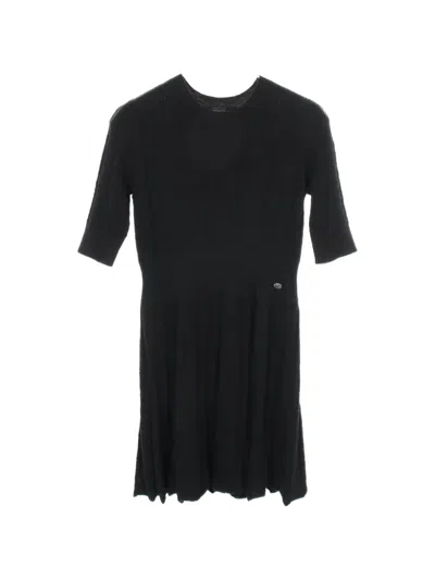 Pre-owned Chanel 1986-1988 Cocomark Button-knit Midi Dress In Black