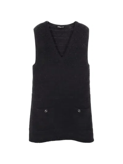Pre-owned Chanel 1986-1988 Cocomark Button-knitted Mini Dress In Black