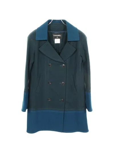 Pre-owned Chanel 1986-1988 Cocomark Double-breasted Coat In Green