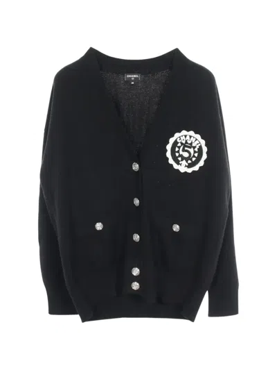 Pre-owned Chanel 1986-1988 Cocomark Embroidered Cardigan In Black