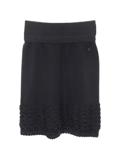 Pre-owned Chanel 1986-1988 Cocomark Midi Skirt In Black