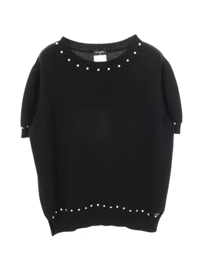 Pre-owned Chanel 1986-1988 Cocomark Short-sleeve Sweater In Black