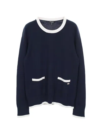 Pre-owned Chanel 1986-1988 Crew-neck Cashmere Sweater In Blue