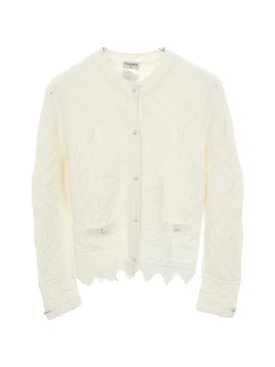 Pre-owned Chanel 1986-1988 Crochet-knit Cardigan In White