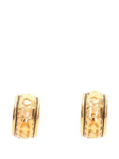 Pre-owned Chanel 1986-1988 Cut-out-logo Clip-on Hoop Earrings In Gold