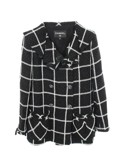 Pre-owned Chanel 1986-1988 Double-breasted Tweed Blazer In Black