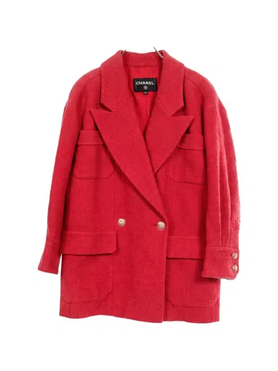 Pre-owned Chanel 1986-1988 Double-breasted Tweed Jacket In Red