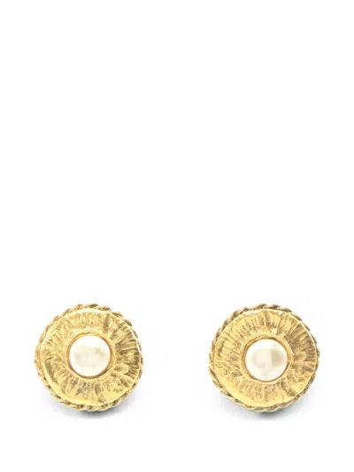 Pre-owned Chanel 1986-1988 Faux-pearl Round Earrings In Gold