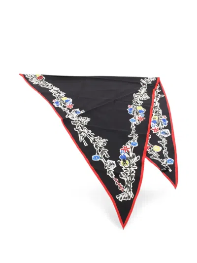 Pre-owned Chanel 1986-1988 Floral-print Triangle Scarf In Black
