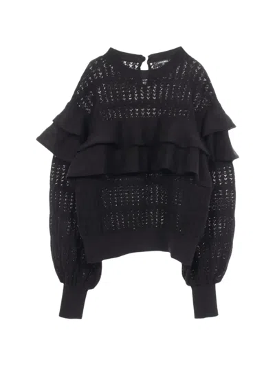 Pre-owned Chanel 1986-1988 Frill-trim Sweater In Black