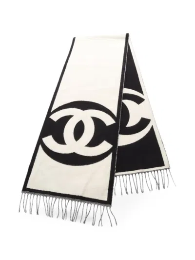 Pre-owned Chanel 1986-1988 Fringed Scarf In White